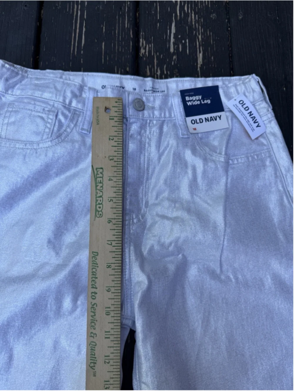 NWT Old Navy Girls Size 18 Silver Metallic Baggy Wide Leg Jeans Adjustable Waist